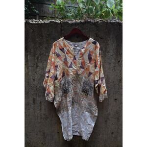 Eclectia Patchwork Linen Tunic Dress – Size M – Natural Fabrics